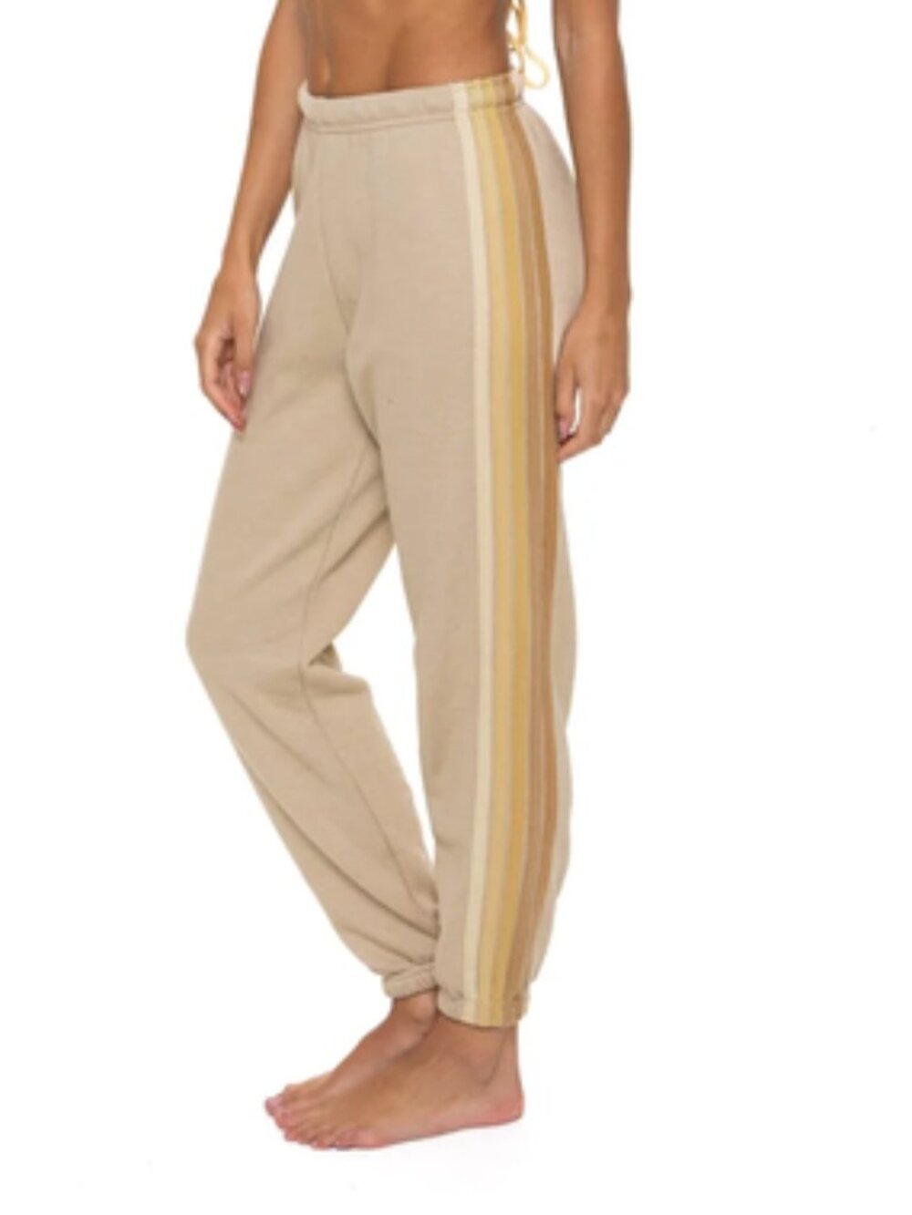 Aviator Nation Sand Track Pants with Yellow & Brown Side Stripes